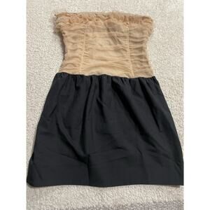 Elizabeth James 10 Wool Silk Strapless Lace Ruched Mini Dress Tan Black MSRP$375